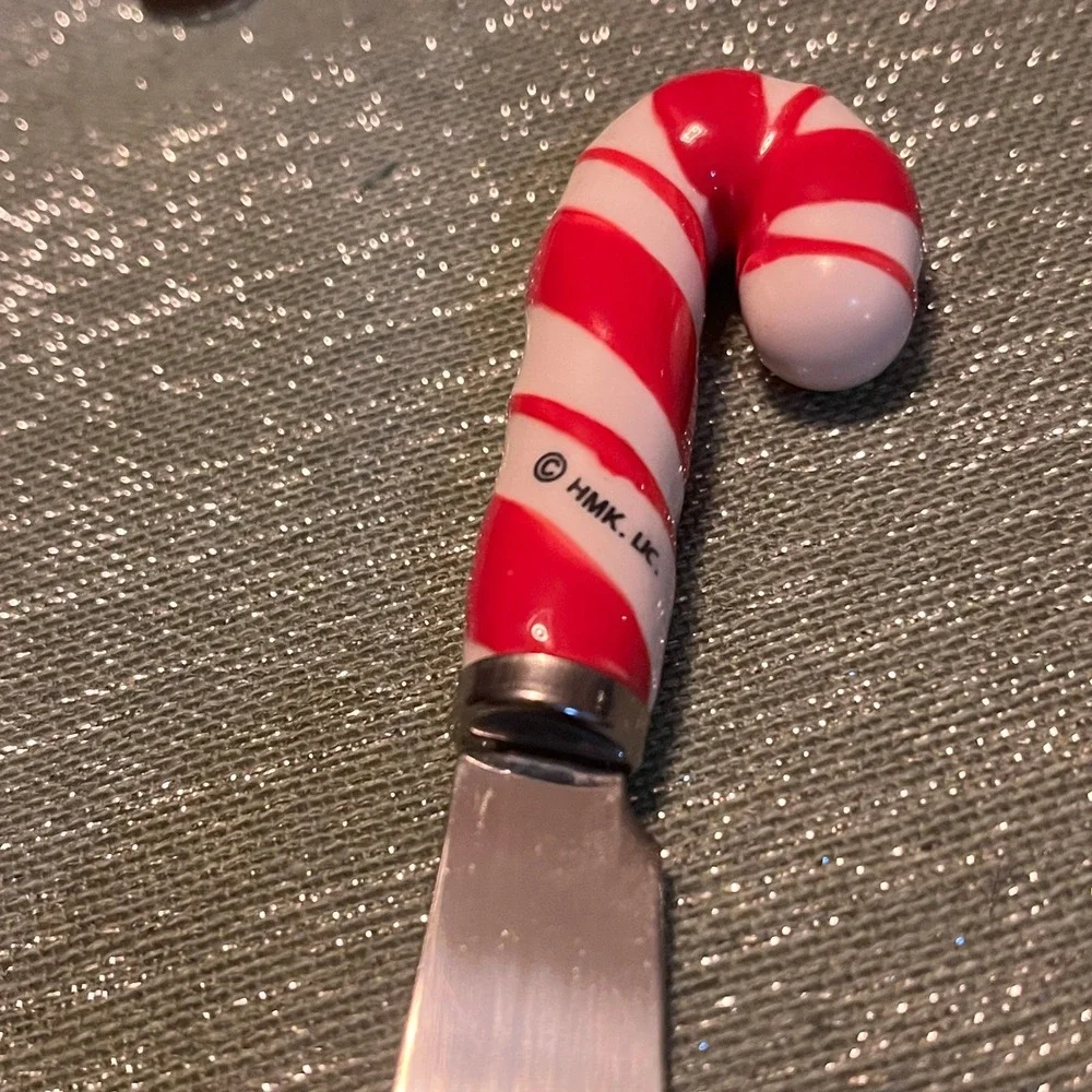 Set of 5 Christmas Holiday Cheese Knives/Spreaders Stainless Steel